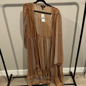 Brown and White Patterned Maxi Kimono